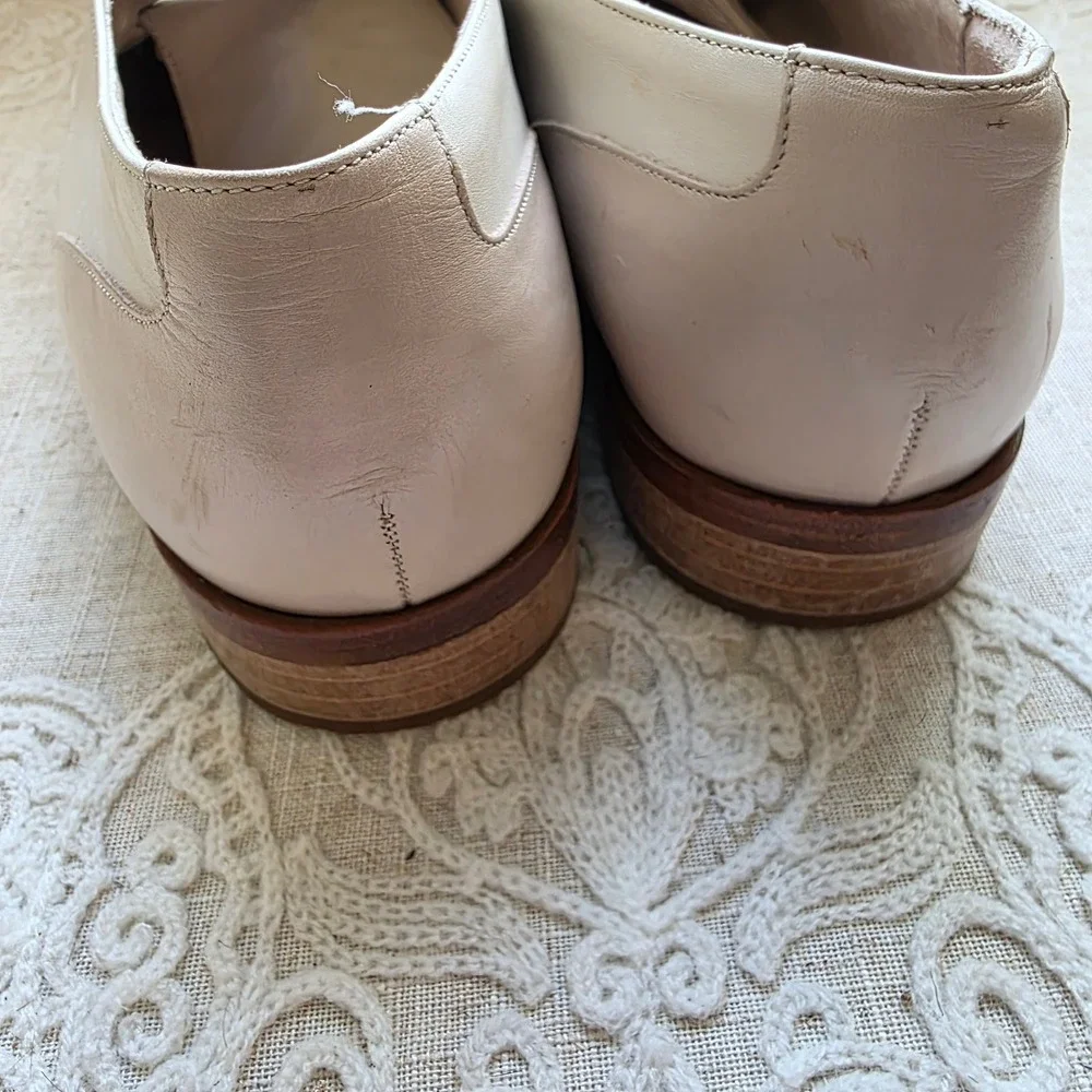 Amalfi Abby Italian Leather Oxford Shoes 7B Cream Beige Square Toe Lace Up Flats